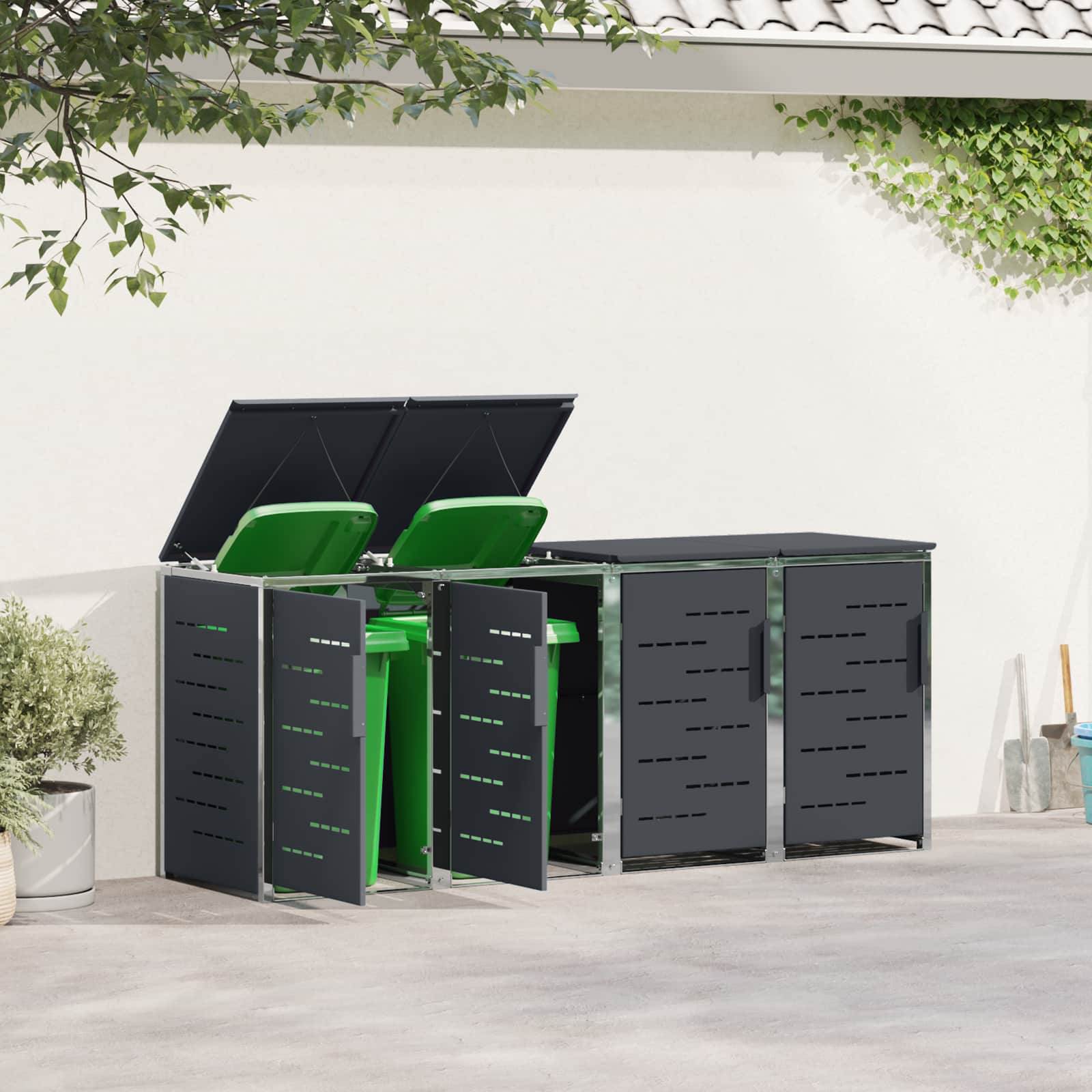 vidaXL Wheelie Bin Storage for 4 Bins 240L Stainless Steel Anthracite 4
