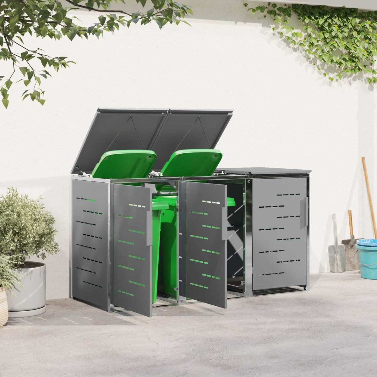 vidaXL Wheelie Bin Storage Stainless Steel Grey 4