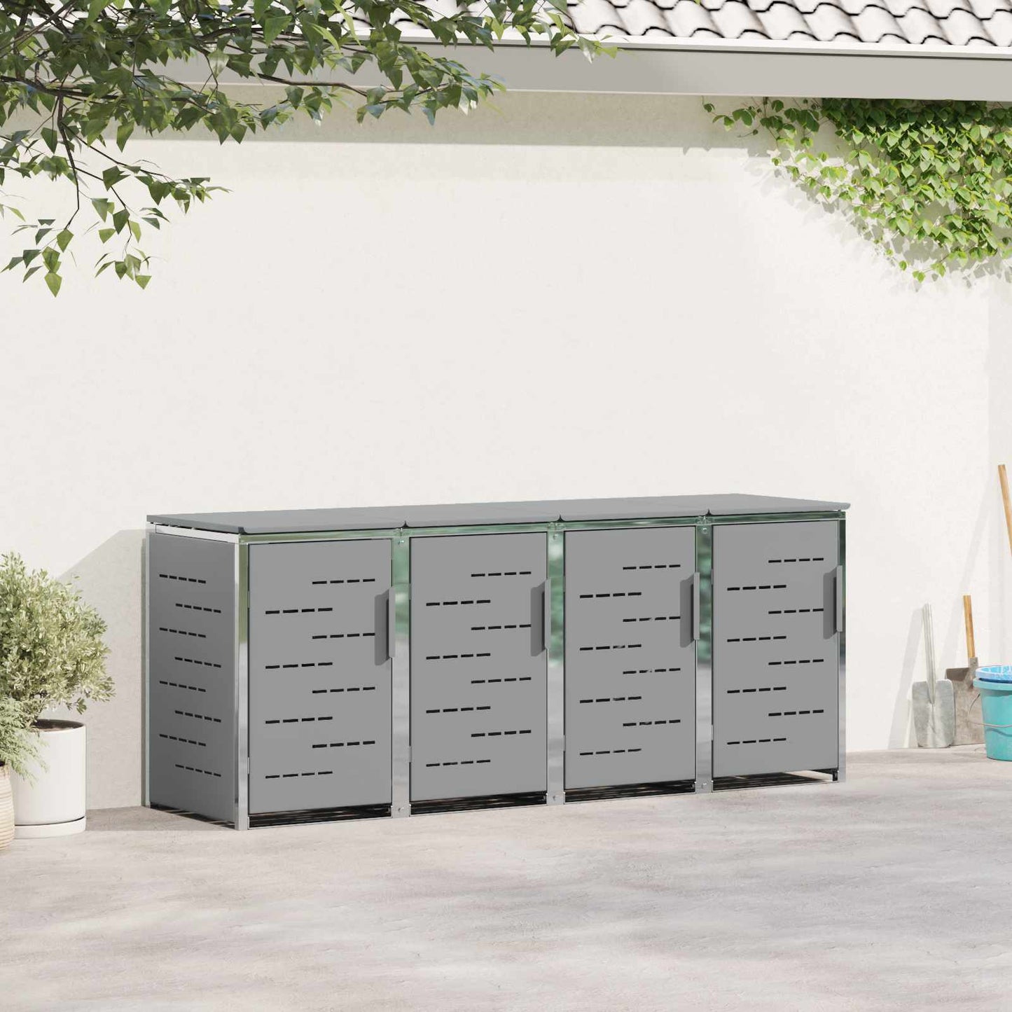 vidaXL Wheelie Bin Storage for 4 Bins 240L Stainless Steel Grey 1