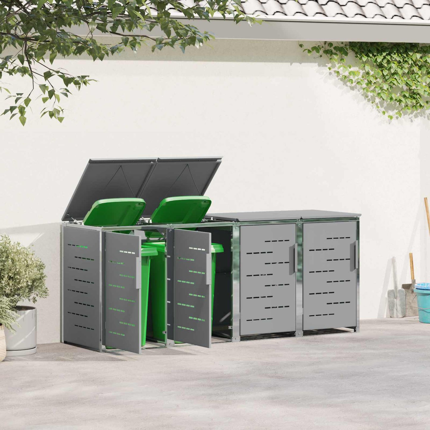 vidaXL Wheelie Bin Storage for 4 Bins 240L Stainless Steel Grey 4