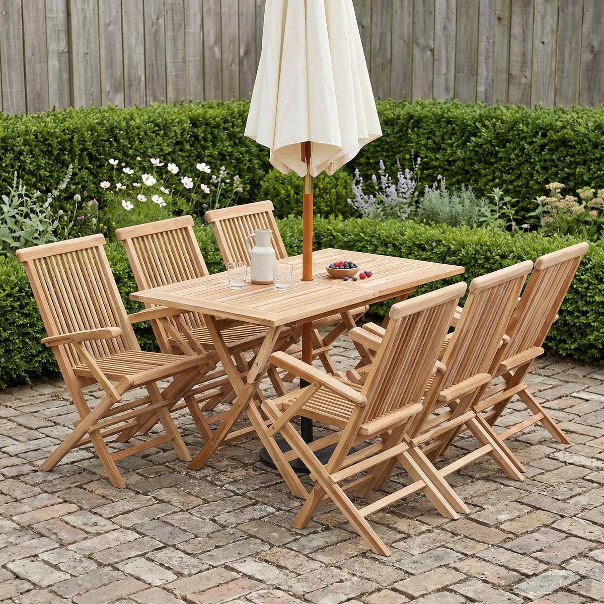 Garden Furniture Set 5 pcs Natural Solid Teak Wood with armrest