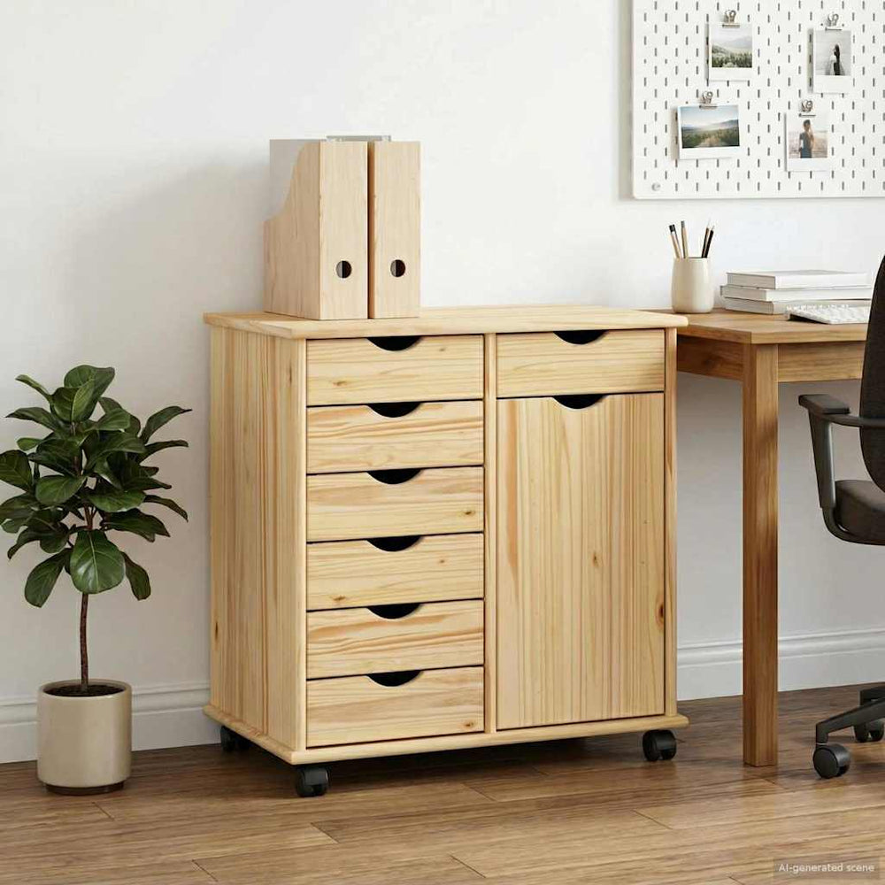 vidaXL Rolling Cabinet 63.5 x 39 x 65.5 cm Solid Pine Wood