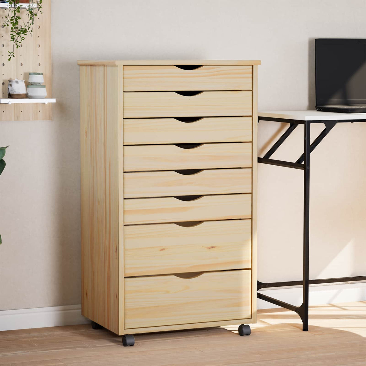 Rolling Cabinet with Drawers "MOSS" Solid Wood Pine Brown 53 x 39 x 103 cm