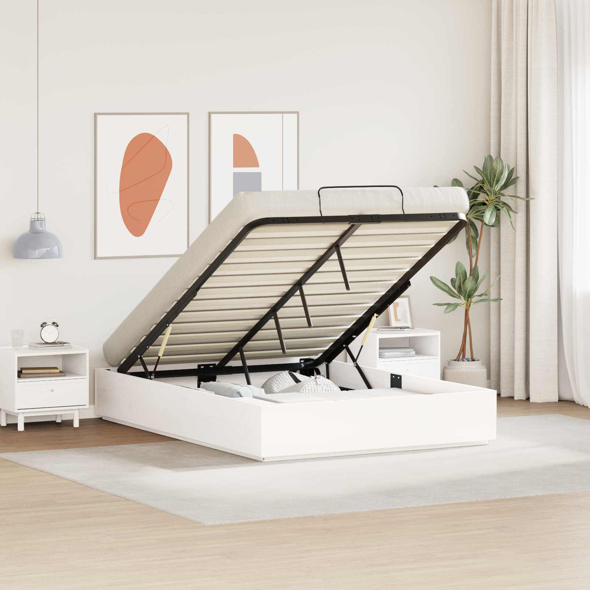 vidaXL Ottoman Bed Frame with Storage White 140 x 200 cm 1