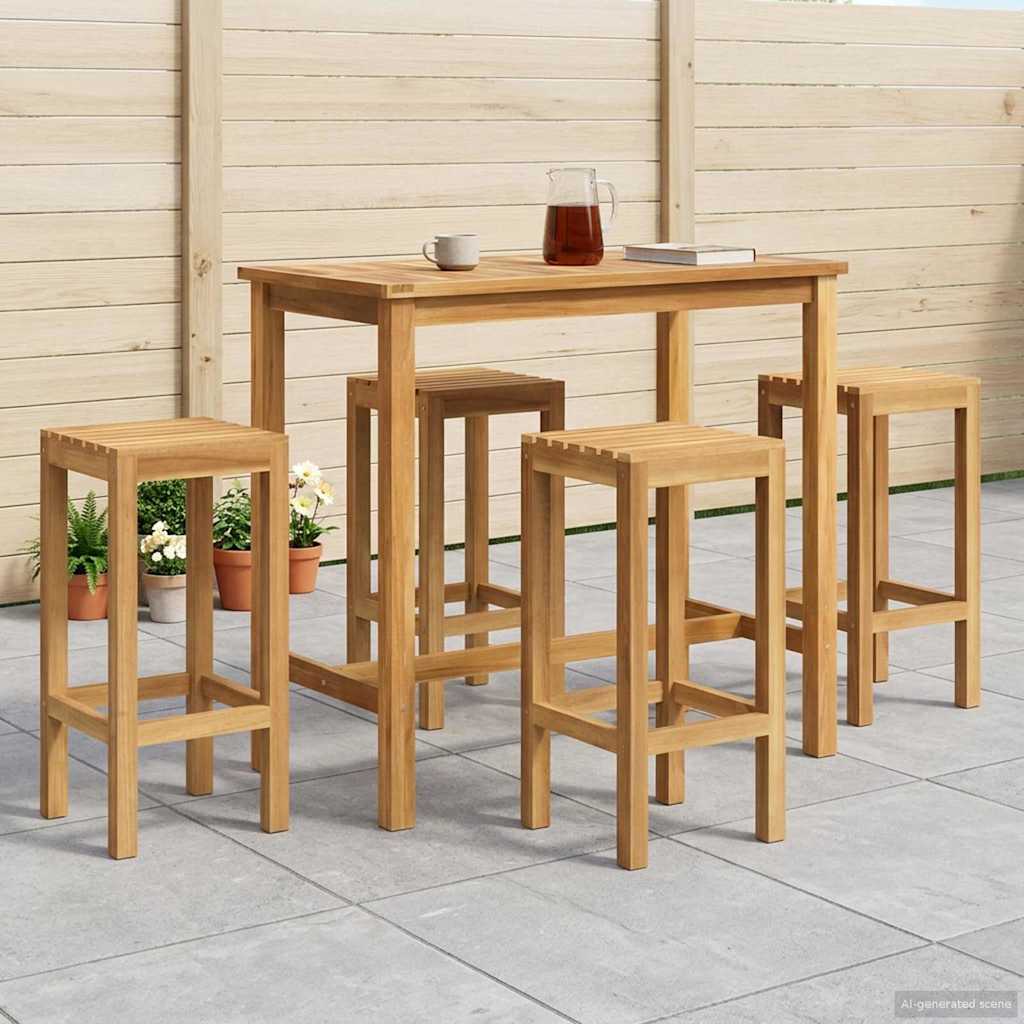 Outdoor Bar Set 5 pcs Untreated Solid Teak Wood without backrest