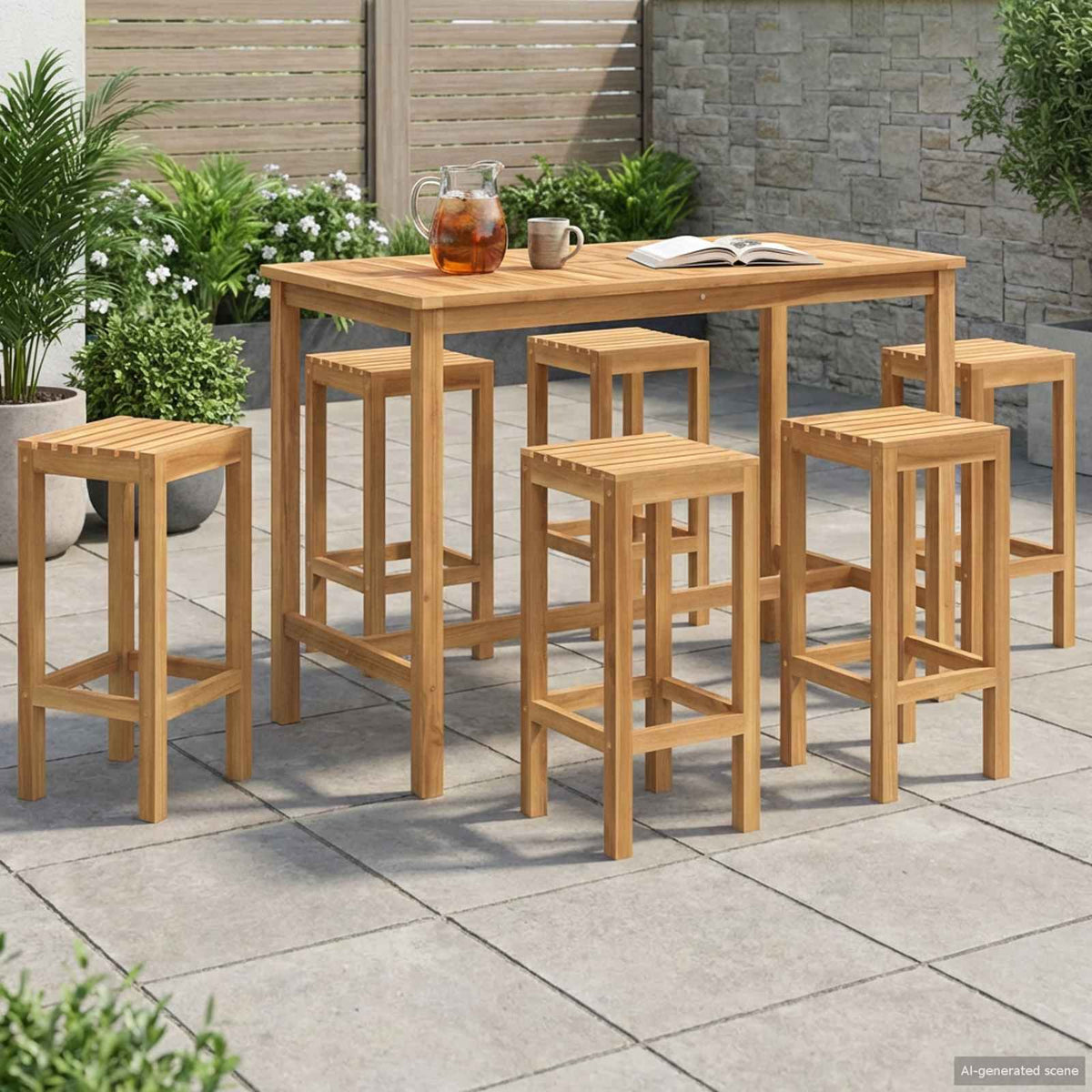 vidaXL Outdoor Bar Set 7 pcs Natural Solid Teak Wood 1