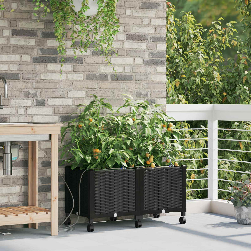 vidaXL Garden Planter with Irrigation&Wheels 2 pcs PP with Wheels Width 80 cm