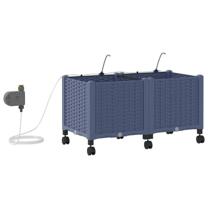 Garden Planter with Irrigation&Wheels 2 pcs PP with Wheels Width 80 cm Grey 37.5 cm