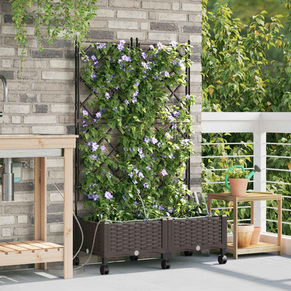 Garden Planter with Irrigation&Wheels 2 pcs PP with Wheels Width 80 cm Brown 126 cm