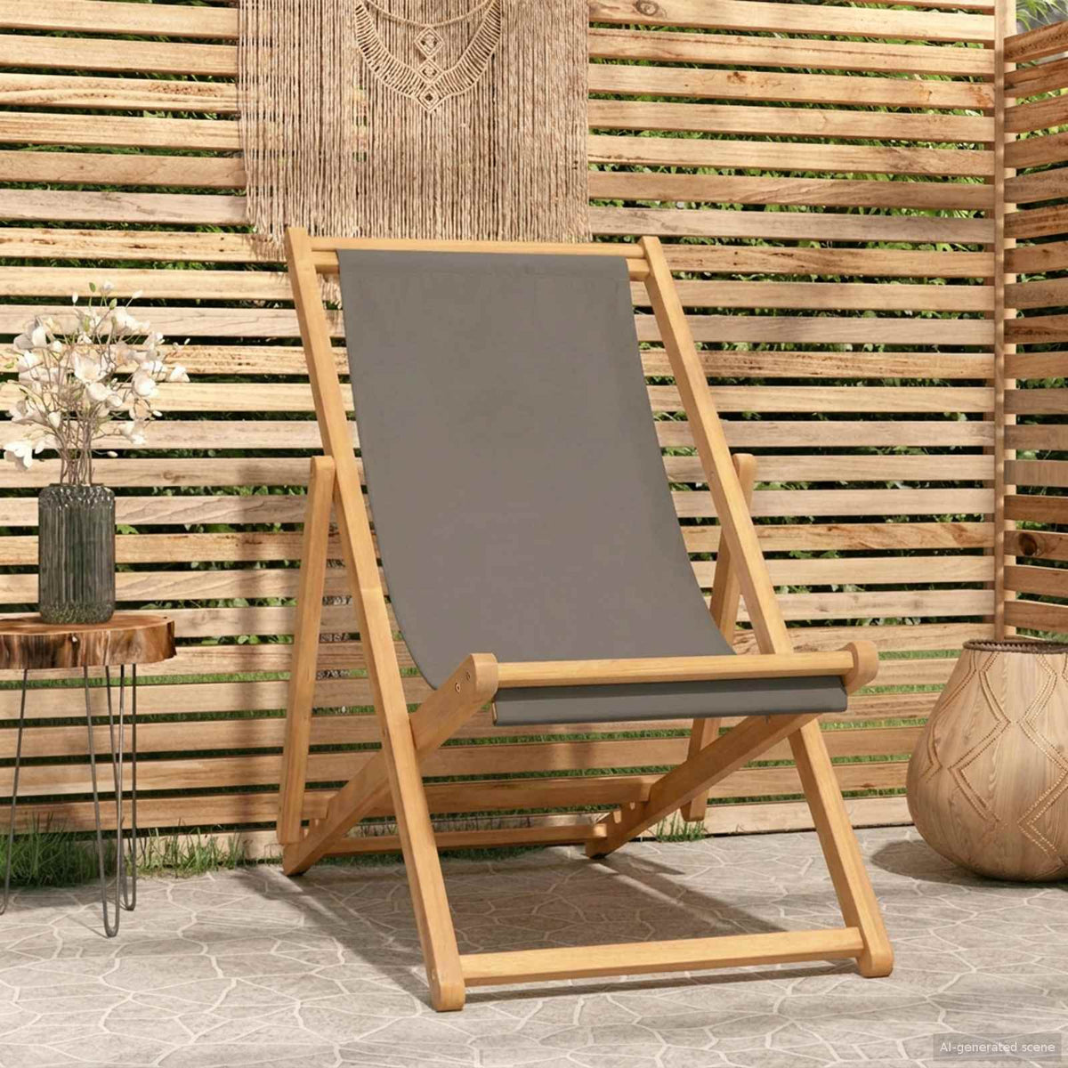 Beach Chair Solid Teak Wood Taupe without armrest