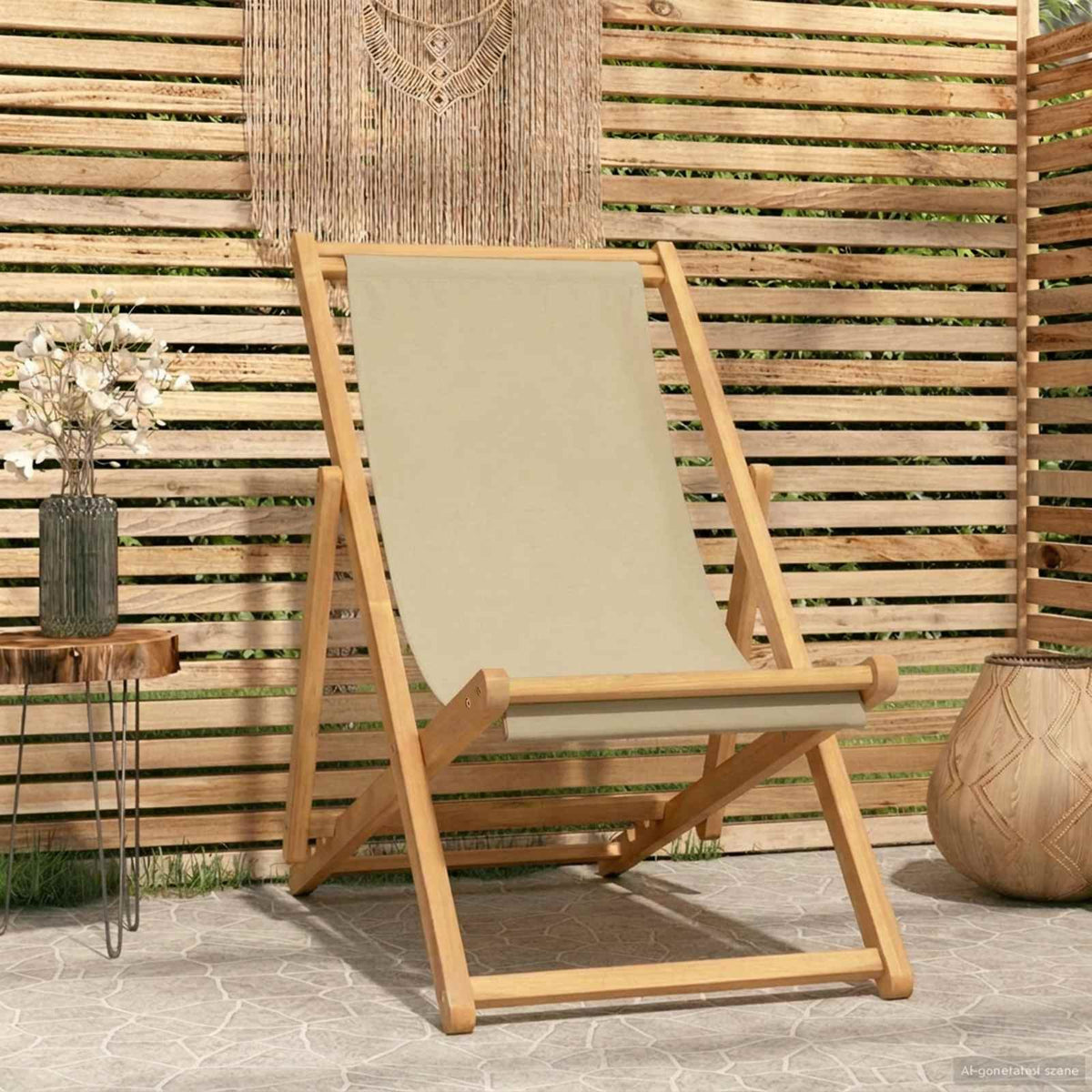 Beach Chair Solid Teak Wood Beige without armrest