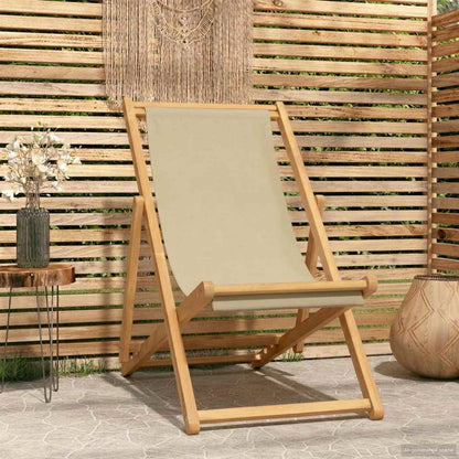 Beach Chair Solid Teak Wood Beige without armrest