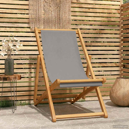 Beach Chair Solid Teak Wood Light grey without armrest