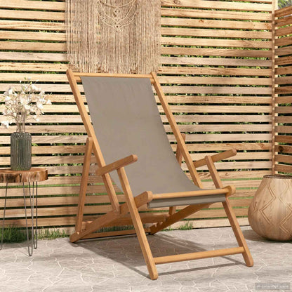 Beach Chair Solid Teak Wood Taupe with armrest