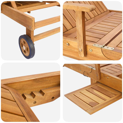 Sun Lounger with Cushion Solid Teak Wood Brown without table