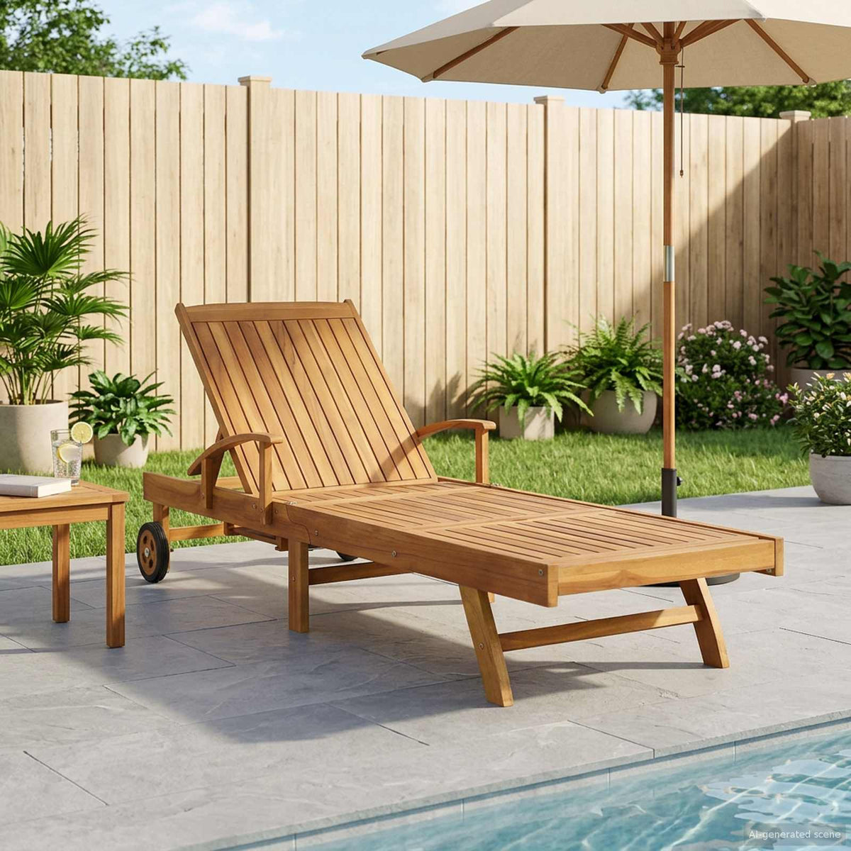 Sun Lounger with Cushion Solid Teak Wood Brown without table