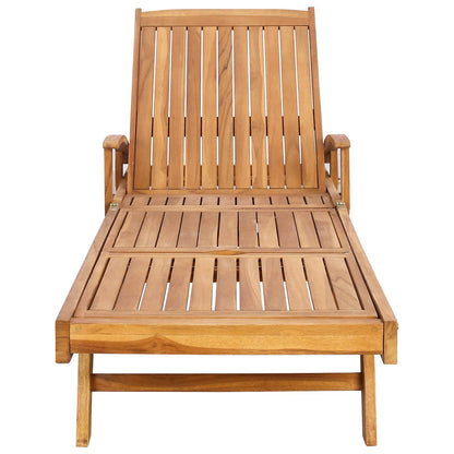 Sun Lounger with Cushion Solid Teak Wood Brown without table