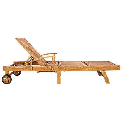 Sun Lounger with Cushion Solid Teak Wood Brown without table