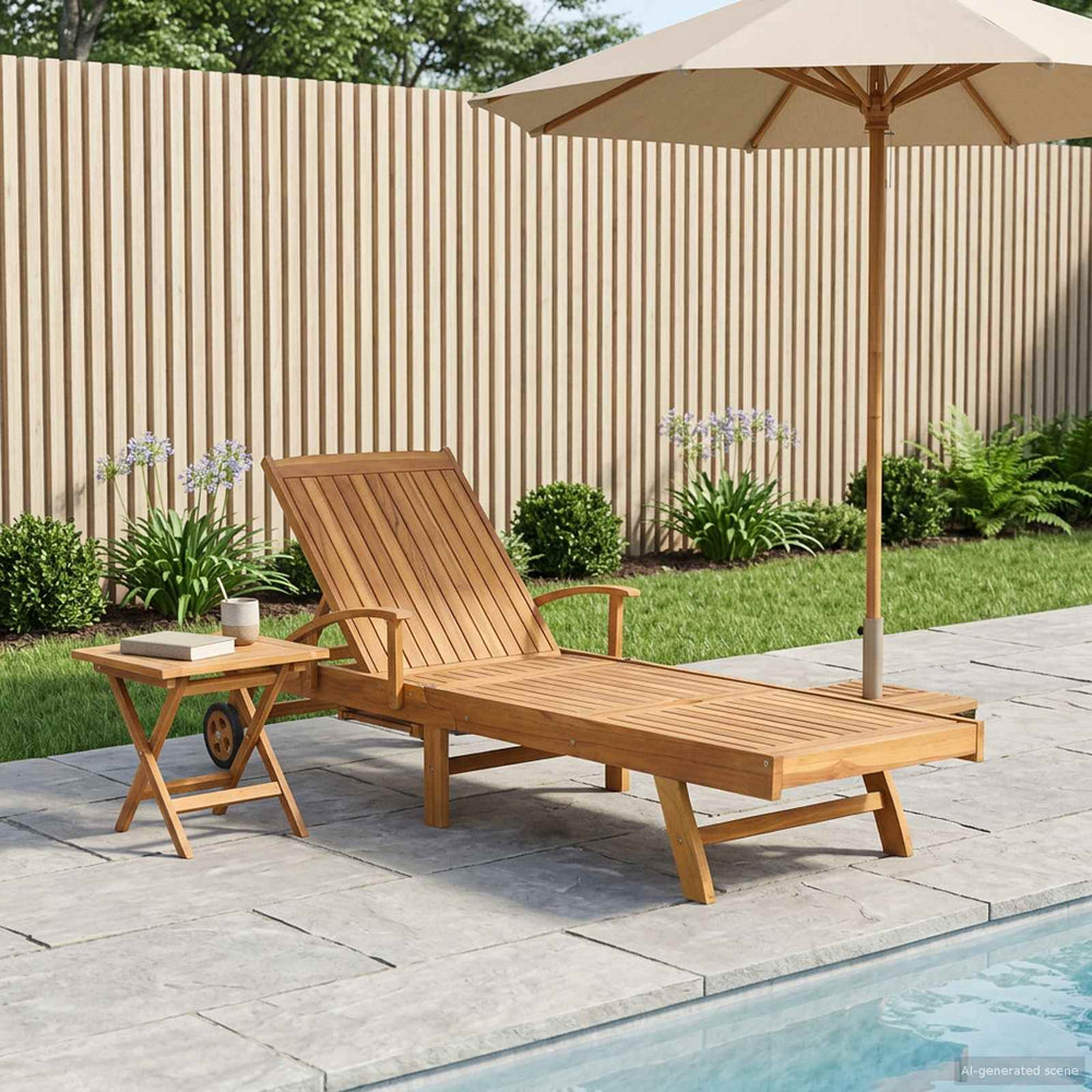vidaXL Sun Lounger with Cushion Solid Teak Wood