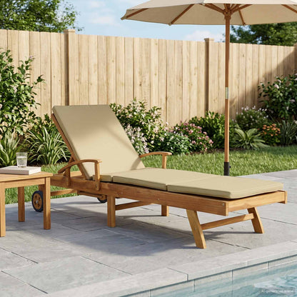 Sun Lounger with Cushion Solid Teak Wood Brown and beige without table