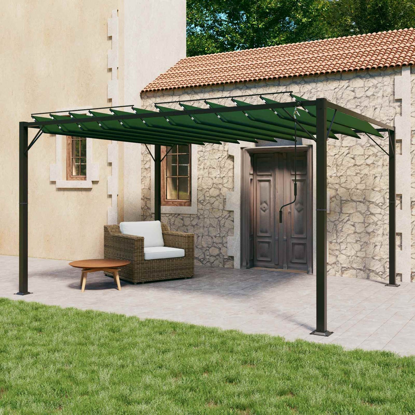 vidaXL Gazebo with Louvered Roof 3 x 4 x 2.14 m Green 1