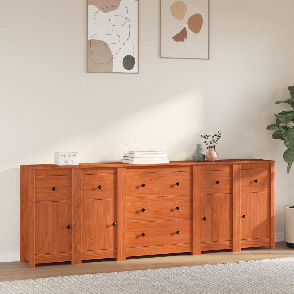 vidaXL Sideboard 5 pcs Wax Brown 226 x 35 x 80 cm Solid Pine Wood