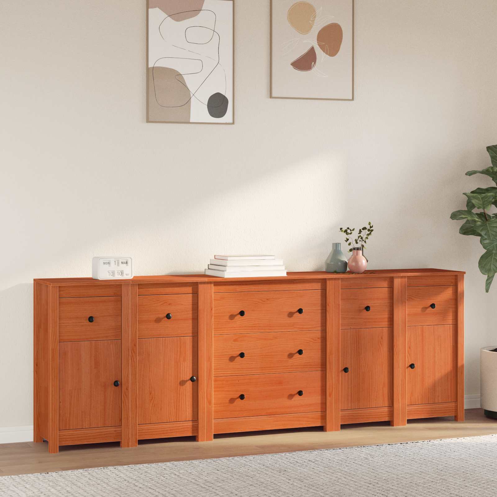 vidaXL Sideboard 5 pcs Wax Brown 226 x 35 x 80 cm Solid Pine Wood 1