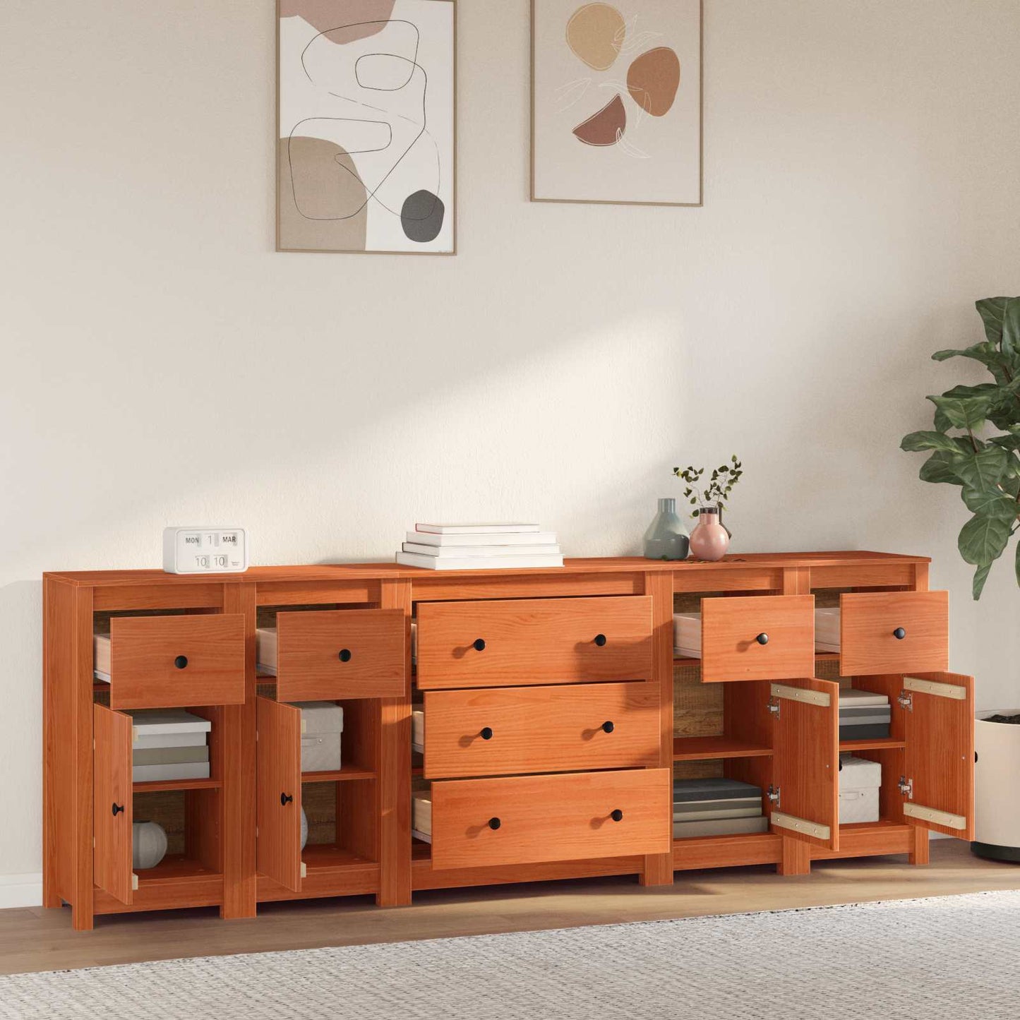 vidaXL Sideboard 5 pcs Wax Brown 226 x 35 x 80 cm Solid Pine Wood 4
