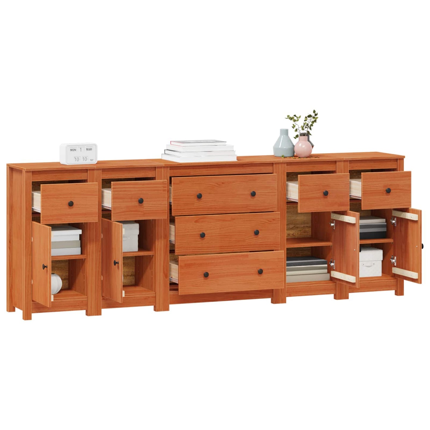 vidaXL Sideboard 5 pcs Wax Brown 226 x 35 x 80 cm Solid Pine Wood 3