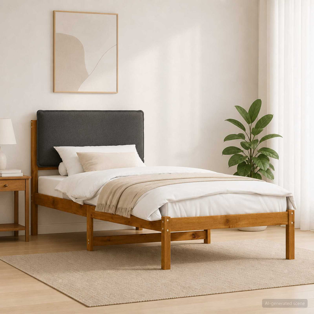 vidaXL Bed Frame with Upholstered Headboard Length 200 cm Natural and Dark Grey