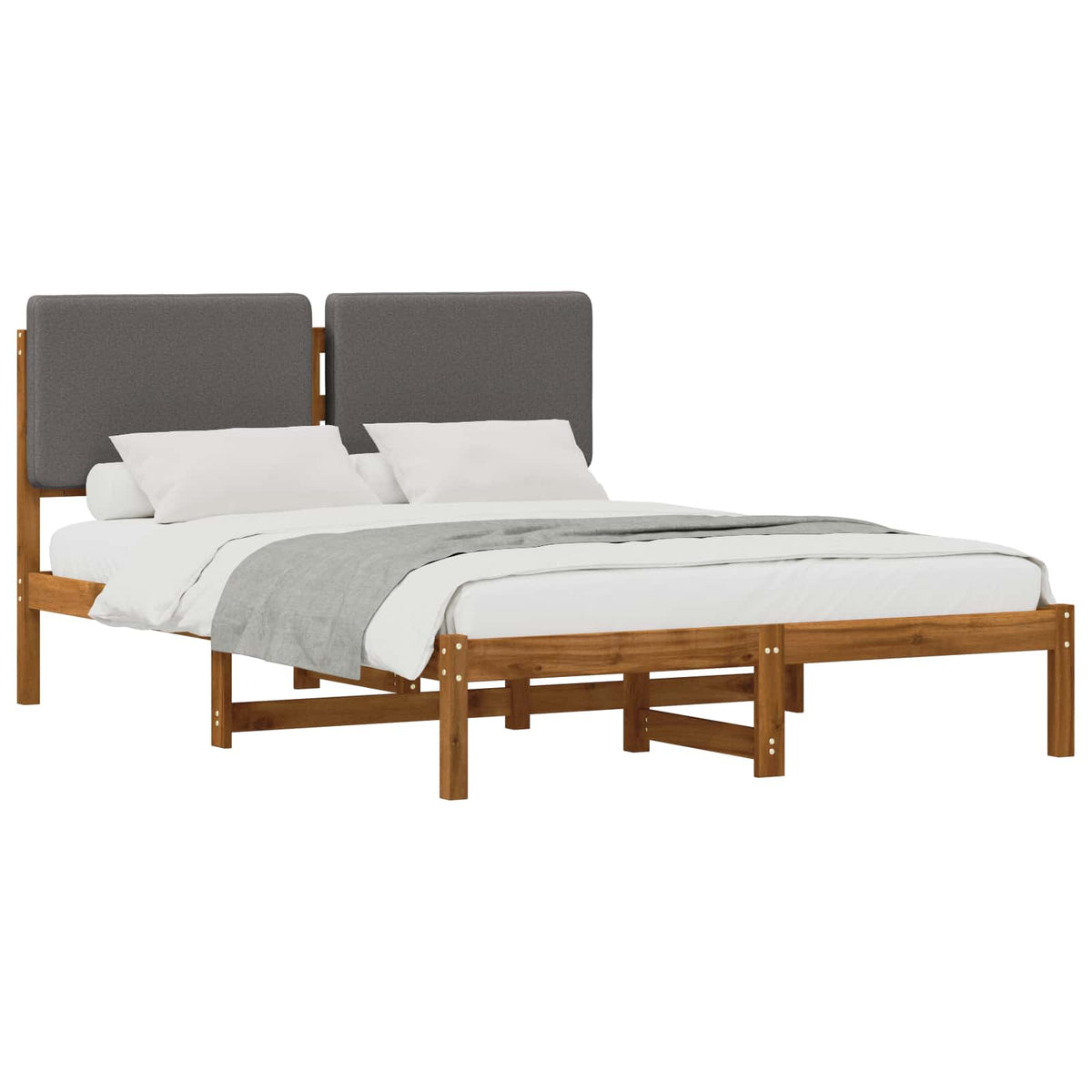 Bed Frame with Upholstered Headboard Length 200 cm Natural and Light Grey 160 cm