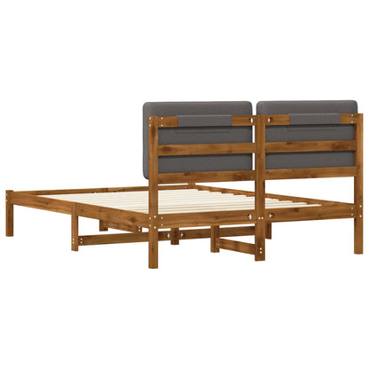 Bed Frame with Upholstered Headboard Length 200 cm Natural and Light Grey 160 cm
