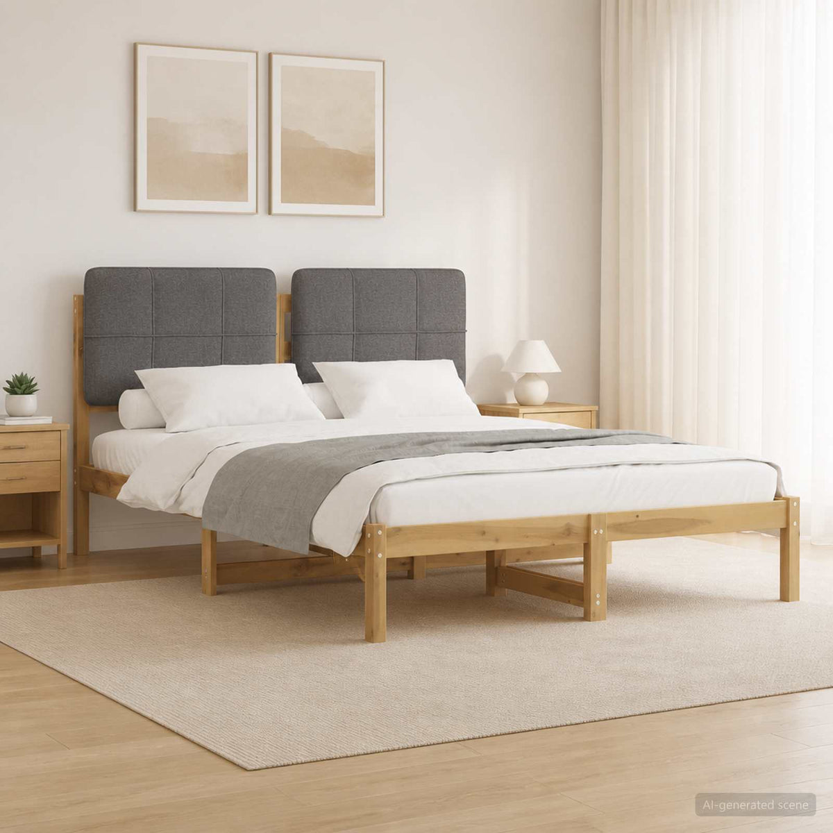 Bed Frame Upholstered Headboard Length Width Whitewash light grey