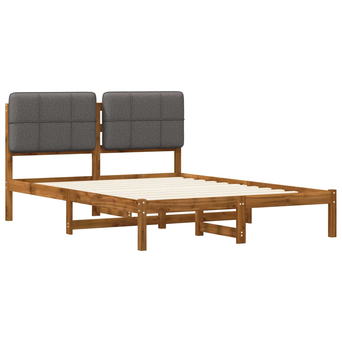 Bed Frame with Upholstered Headboard Length 190 cm Width 120 cm Natural and light grey