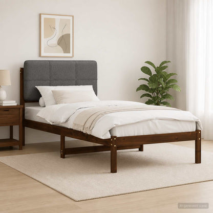 Bed Frame Upholstered Headboard Length Width Dark brown light grey