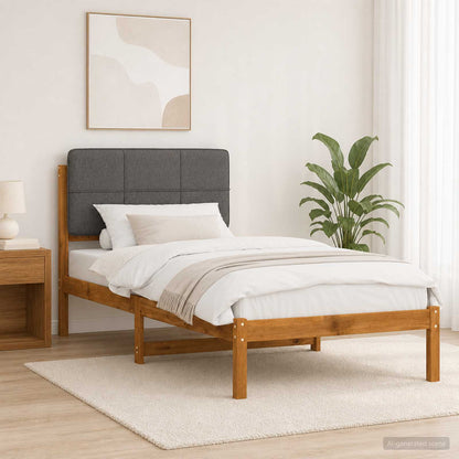 Bed Frame with Upholstered Headboard Length 190 cm Width 75 cm Natural and light grey