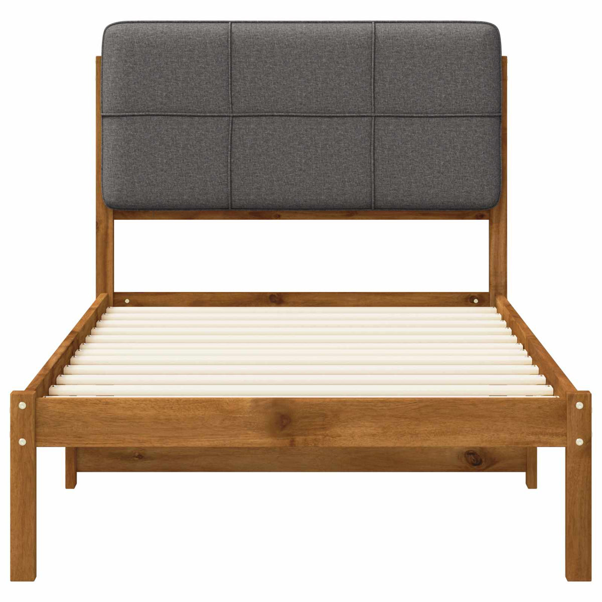 Bed Frame with Upholstered Headboard Length 190 cm Width 90 cm Natural and light grey