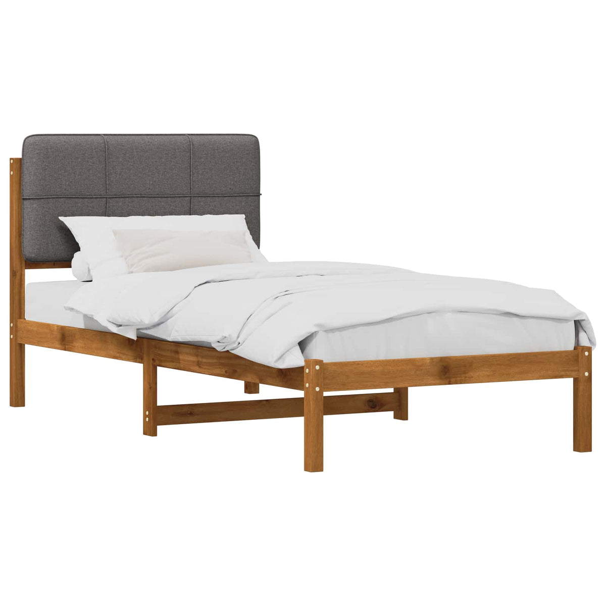 Bed Frame with Upholstered Headboard Length 190 cm Width 75 cm Natural and light grey