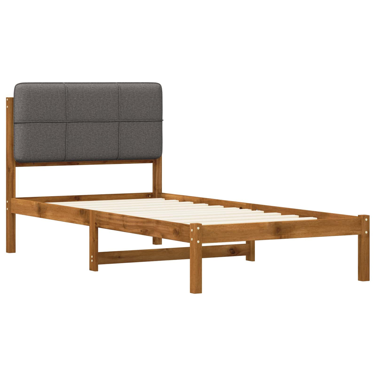 Bed Frame with Upholstered Headboard Length 190 cm Width 75 cm Natural and light grey