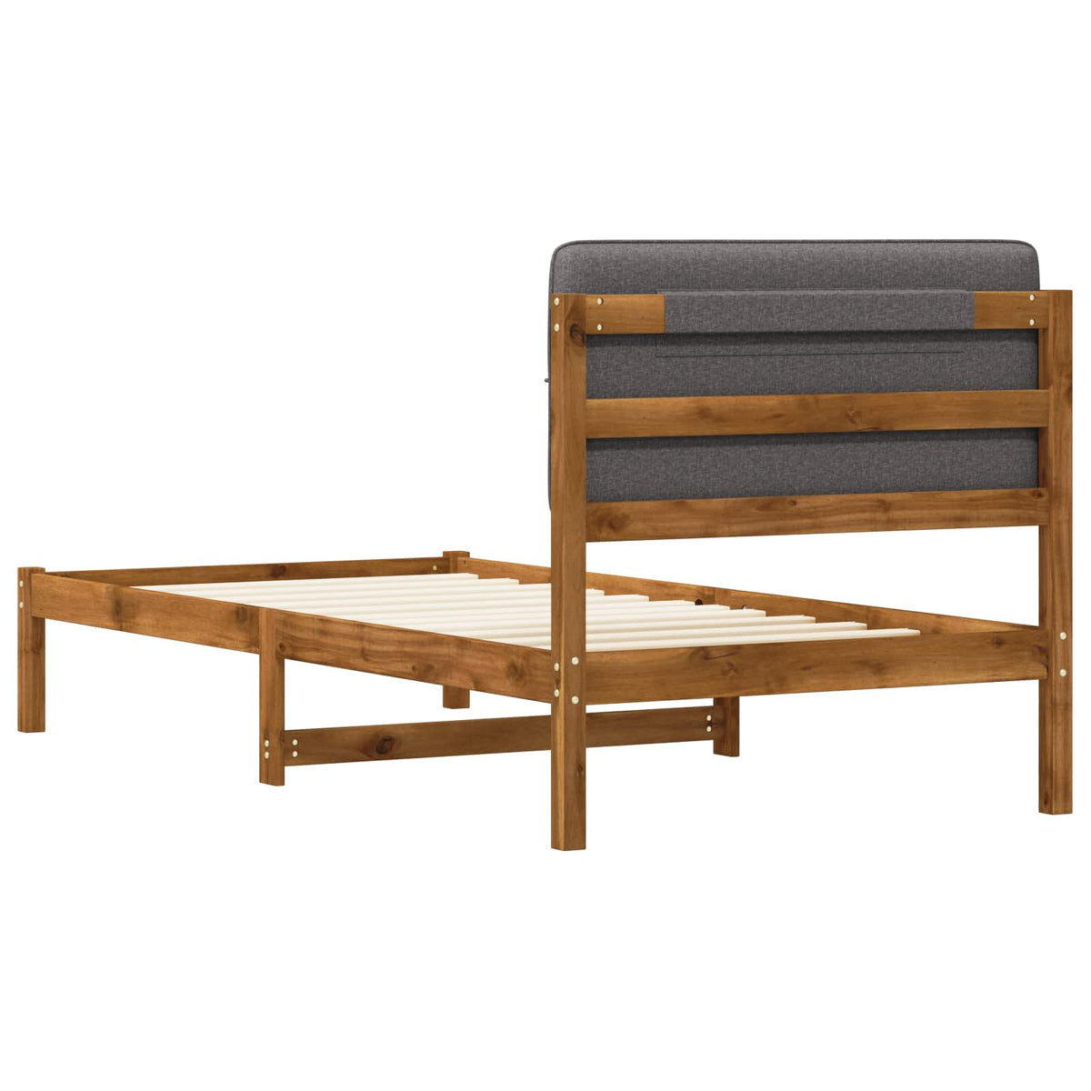 Bed Frame with Upholstered Headboard Length 190 cm Width 75 cm Natural and light grey
