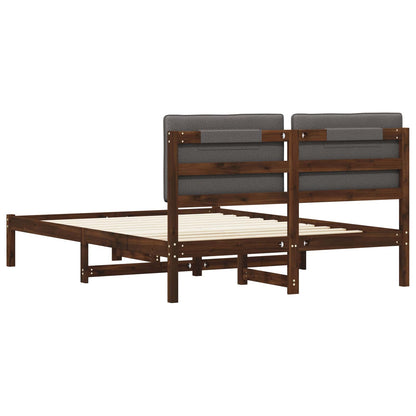 Bed Frame with Upholstered Headboard Length 200 cm Dark Brown and Light Grey 160 cm