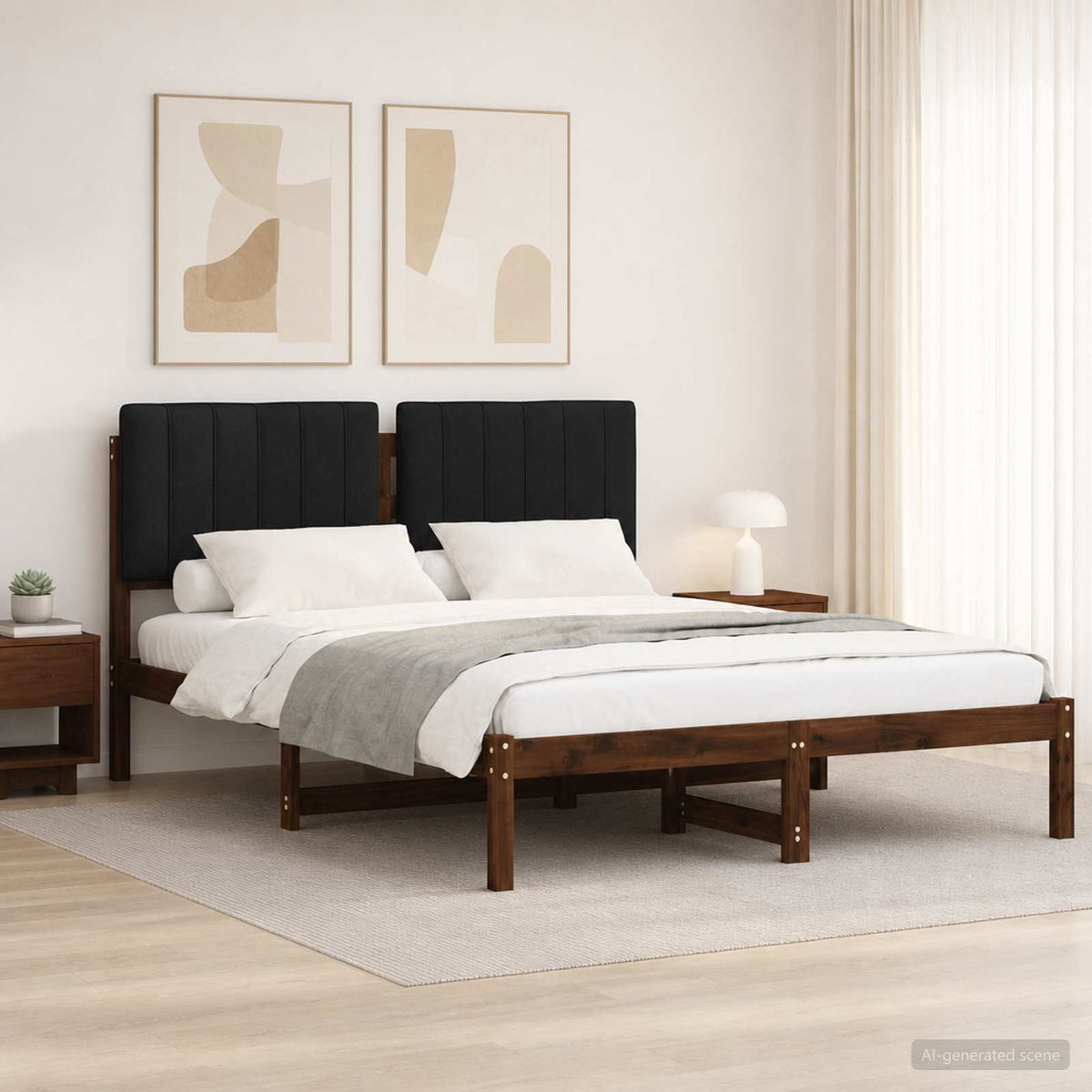 Bed Frame with Upholstered Headboard Length 200 cm Dark Brown and Black 120 cm