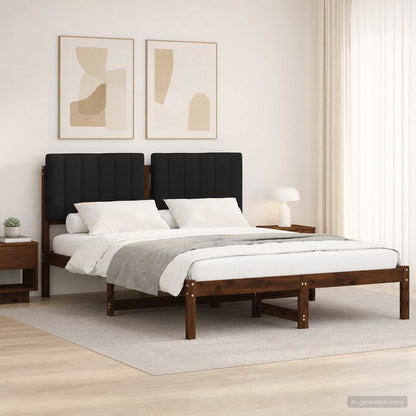 Bed Frame with Upholstered Headboard Length 190 cm Width 140 cm Dark brown and black