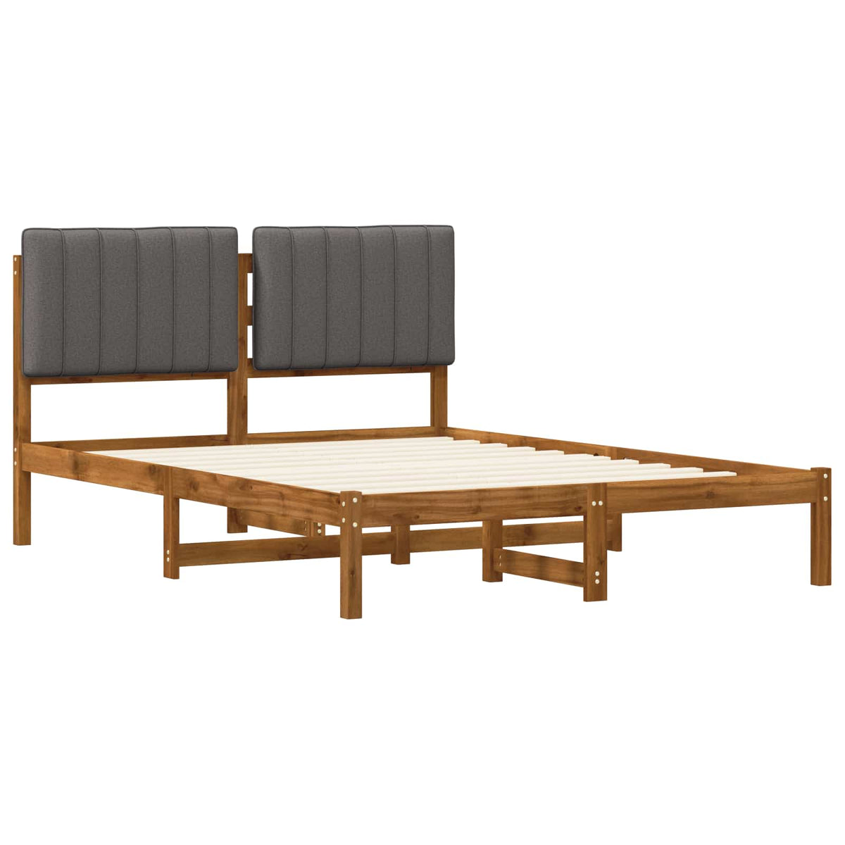 Bed Frame with Upholstered Headboard Length 190 cm Width 140 cm Natural and light grey
