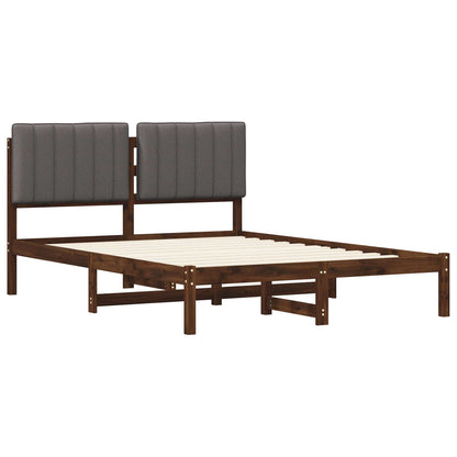 Bed Frame with Upholstered Headboard Length 190 cm Width 135 cm Dark brown and light grey