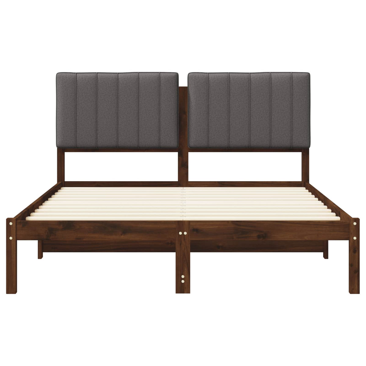 Bed Frame with Upholstered Headboard Length 190 cm Width 135 cm Dark brown and light grey