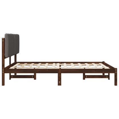 Bed Frame with Upholstered Headboard Length 190 cm Width 135 cm Dark brown and light grey