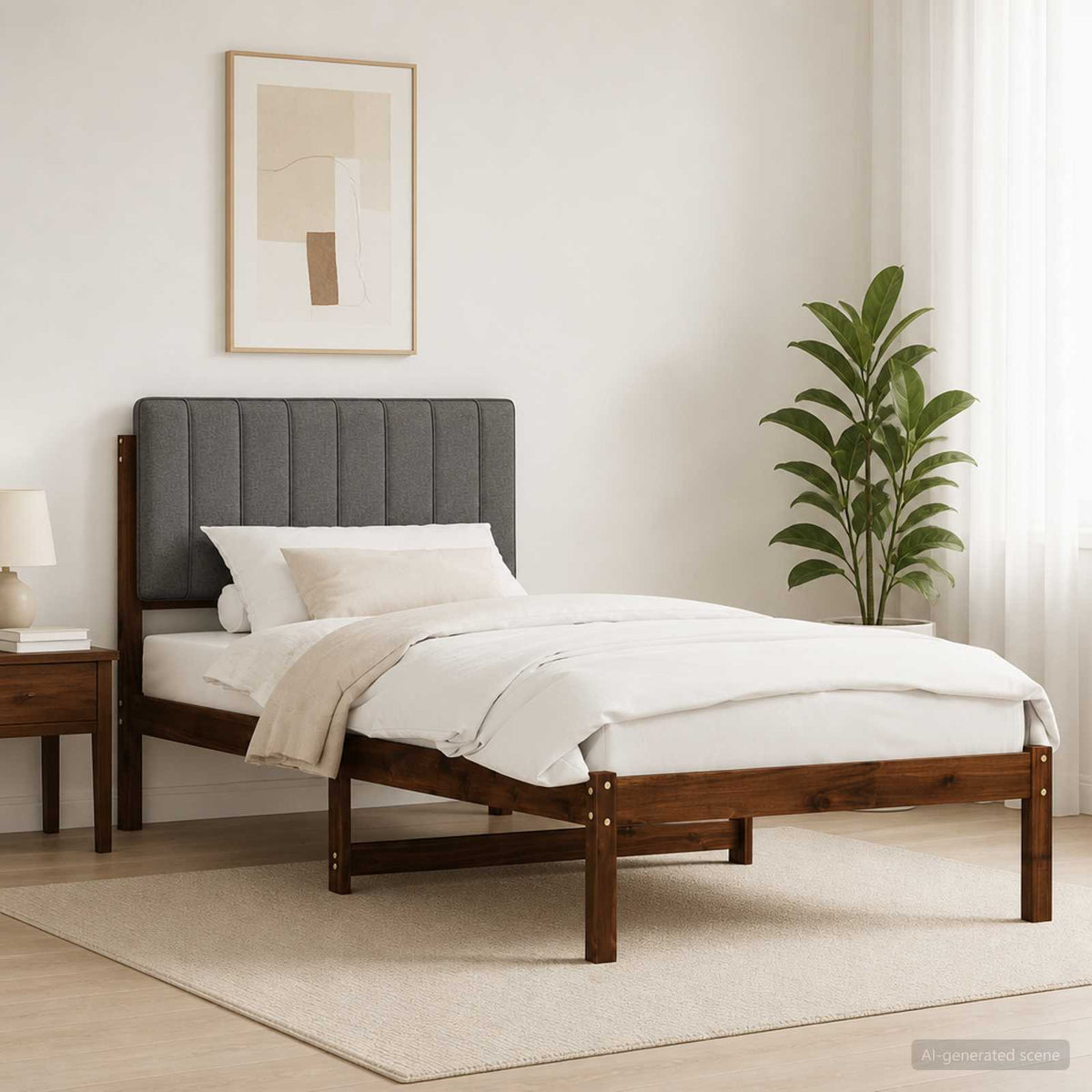 Bed Frame with Upholstered Headboard Length 200 cm Dark Brown and Light Grey 80 cm