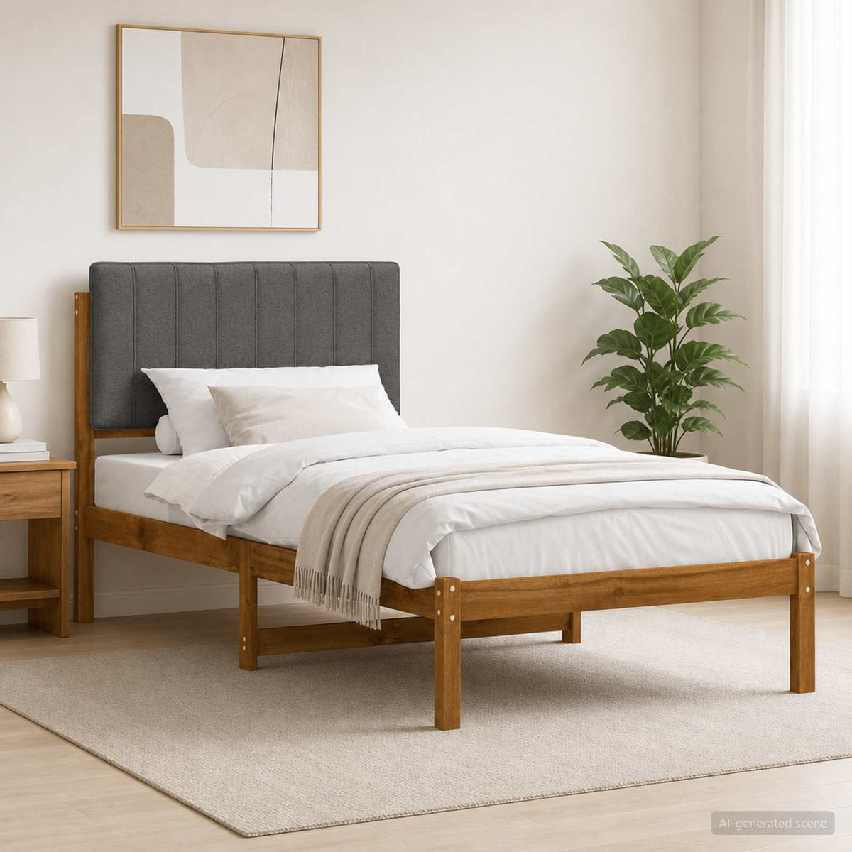 Bed Frame with Upholstered Headboard Length 200 cm Natural and Light Grey 80 cm