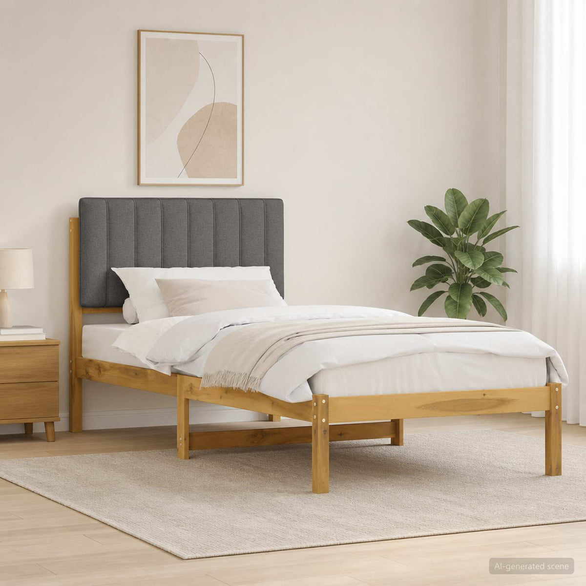 Bed Frame with Upholstered Headboard Length 200 cm Whitewash and Light Grey 80 cm
